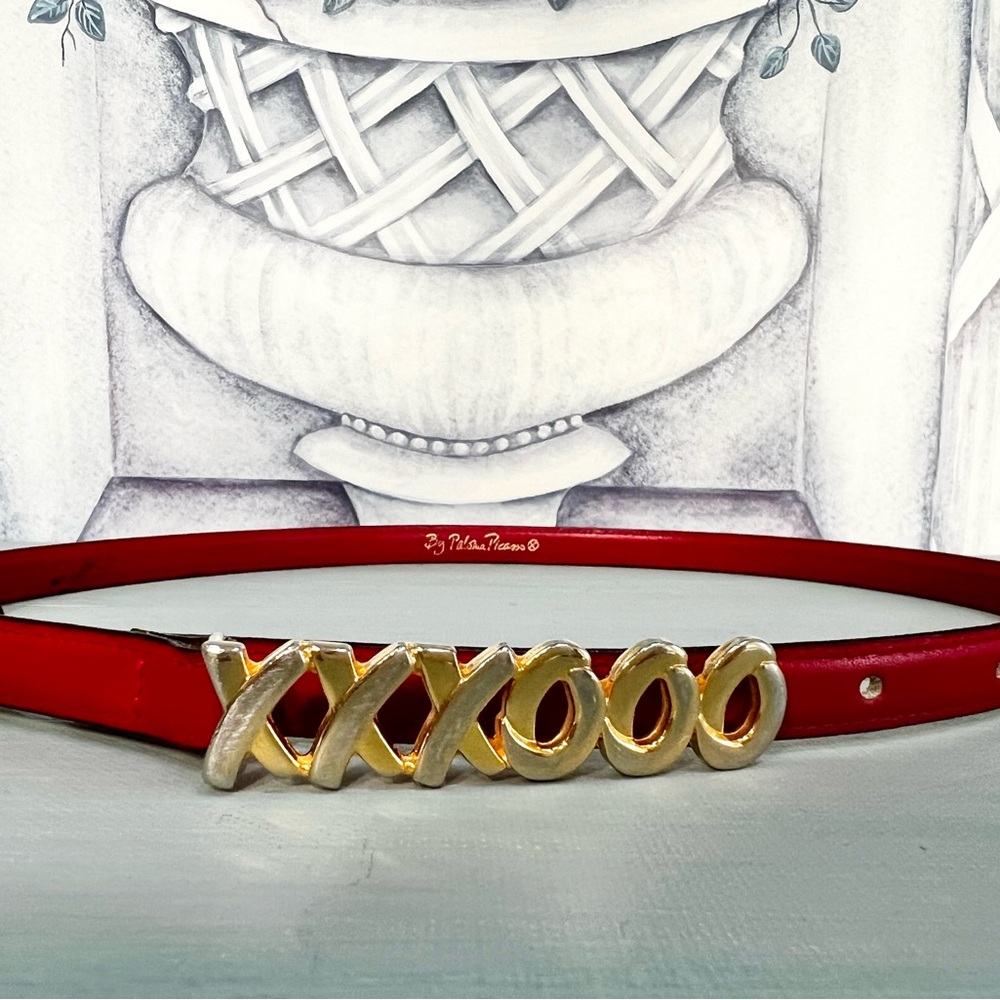 Vintage Paloma Picasso Italian Red Leather XXXOOO Belt - Picture 3 of 10